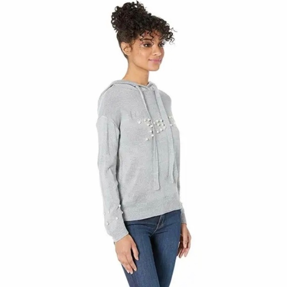 JUICY Couture Pearl Trimmed Hoodie Heather Grey Sweater L - Picture 3 of 4